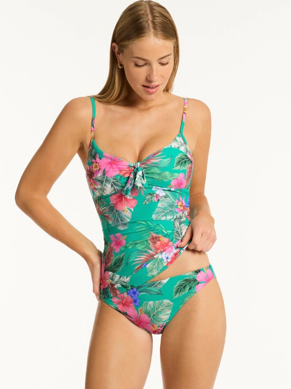 Sea Level Pacifico Tie Front B/C Cup Singlet Top & Mid-Drawstring Pant NWT